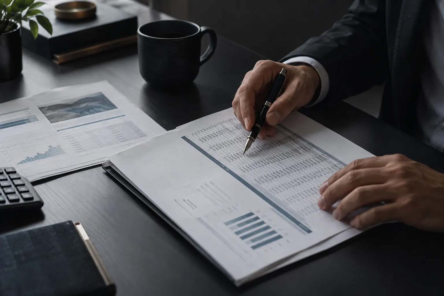 Financial professional reviewing structured business documents